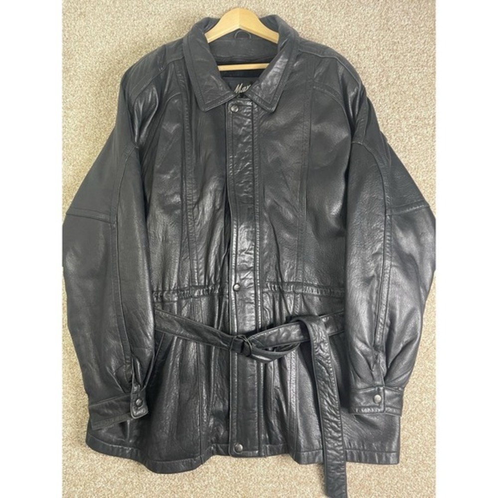 VTG Max America 4X Genuine Leather Jacket Botón Zip Forro Removible Italy Lamb